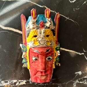 Hand Carved Wooden Mask Sculpture - Folk Art of Unknown Origin - Very Small